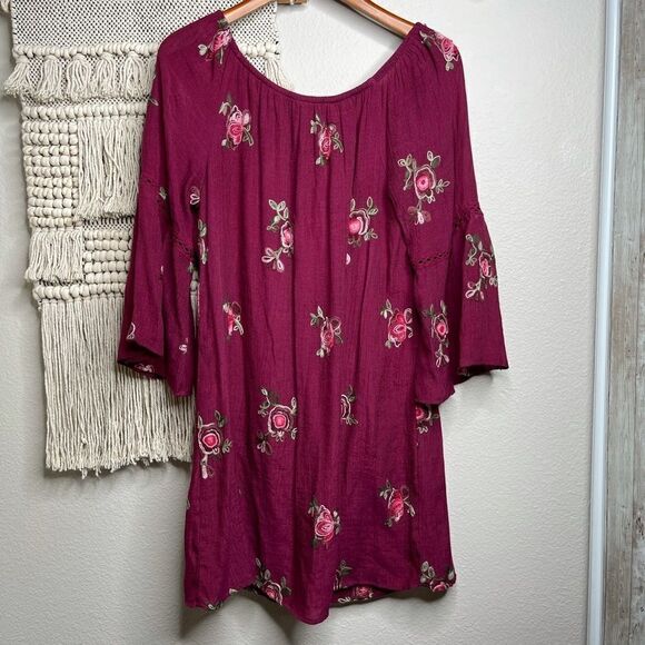 Anthro Fig and Flower Maroon Floral Embroidered Tunic - Picture 1 of 7